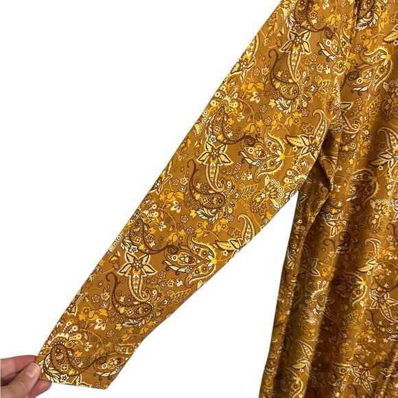 Denim&Co Yellow Floral Paisley Harvest Gold  Midi Dress Size 1X Lagenlook Fall - Picture 7 of 8